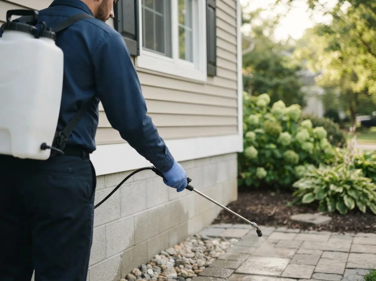 Pest control technician inspecting a home in Maple Grove, MN